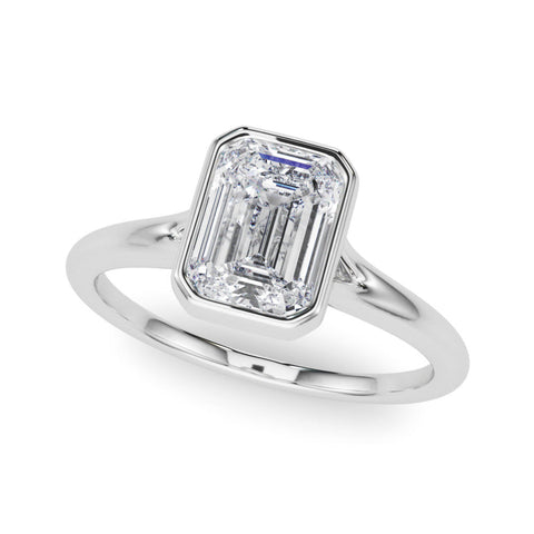 Platinum Bezel Set Radiant Cut Solitaire Ring with Tapered Band