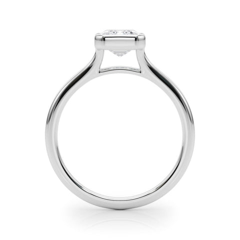White gold Bezel Set Emerald Cut Solitaire Ring with Tapered Band