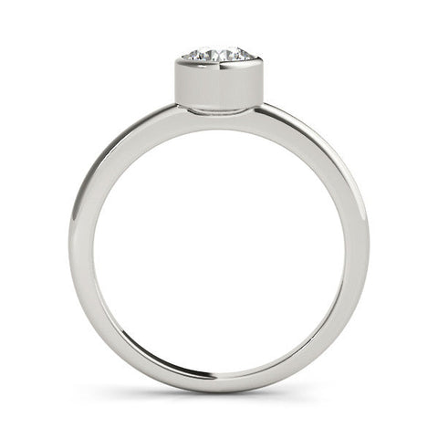 White gold Bezel Set Round Solitaire Engagement Ring with Classic Band