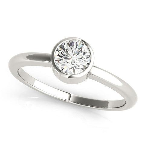Platinum Bezel Set Round Solitaire Engagement Ring with Classic Band