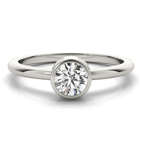 White gold Bezel Set Round Solitaire Engagement Ring with Classic Band