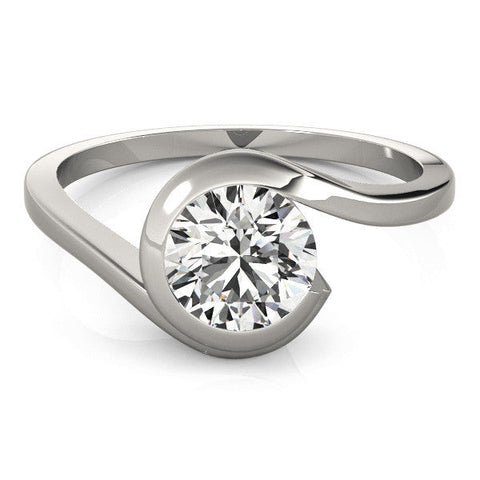 White gold Bezel Set Round Solitaire Twist Band Ring