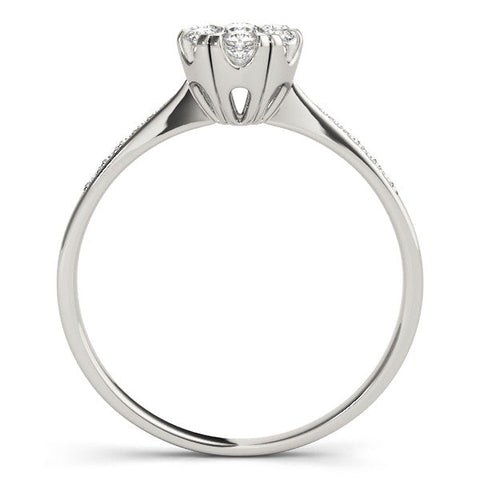 Platinum Cluster Round Diamond Pavé Band Flower Prong Setting Ring