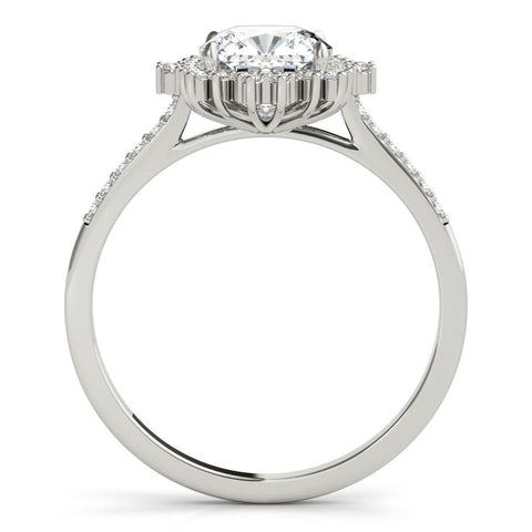 White gold Cushion Cut Halo Diamond Ring with Pave Band and Four-Prong Setting