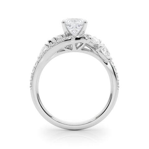 Platinum Cushion Diamond Halo Ring with Marquise and Pavé Band in Prong Setting