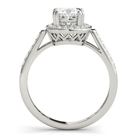 White gold Cushion Halo Diamond Ring with Split Shank and Four-Prong Setting