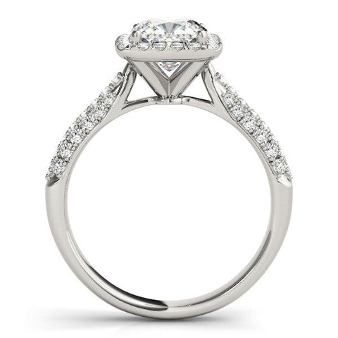 Platinum Cushion Halo Pave Band Prong Setting Ring