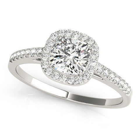 Platinum Cushion Halo Pave Diamond Engagement Ring with Four-Prong Setting