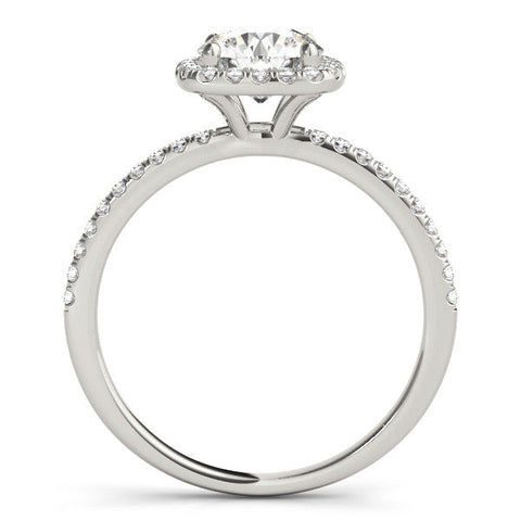 White gold Cushion Halo Round Diamond Pavé Band Four-Prong Ring