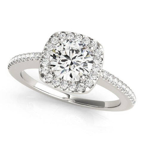 Platinum Cushion Halo Round Diamond Pave Band Prong Setting Ring