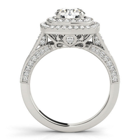 Platinum Cushion Halo Round Diamond Split Shank Prong Setting Ring