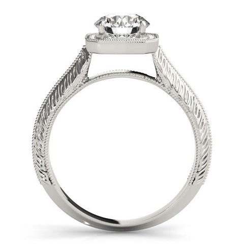 Platinum Cushion Halo Round Solitaire Milgrain Engagement Ring