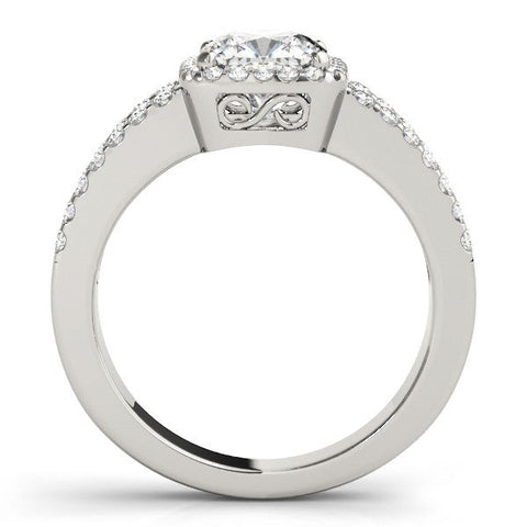 White gold Cushion Halo Split Shank Diamond Ring with Four-Prong Setting