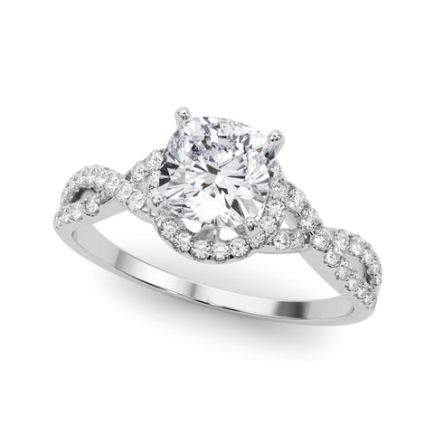 White gold Fancy Green Cushion  Halo Twist Band Solitaire Prong Setting Ring