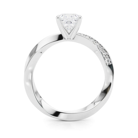 White gold Cushion Solitaire Diamond Engagement Ring with Side Stone Accents and Four-Prong Setting