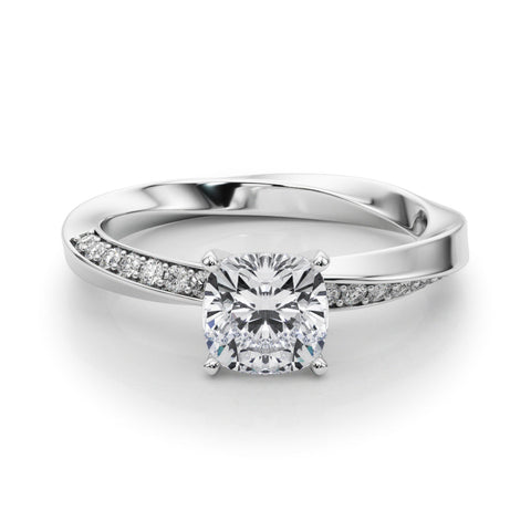 Platinum Cushion Solitaire Diamond Engagement Ring with Side Stone Accents and Four-Prong Setting