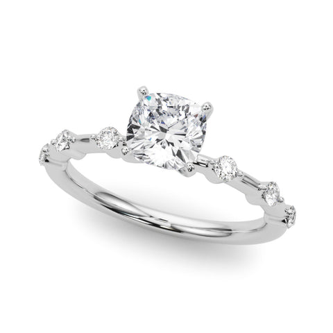 Platinum Cushion Solitaire Diamond Ring with Bezel Set Side Stones and Prong Setting
