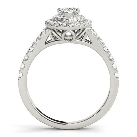Platinum Double Halo Pear-Shaped Split Shank Diamond Ring with Prong Setting