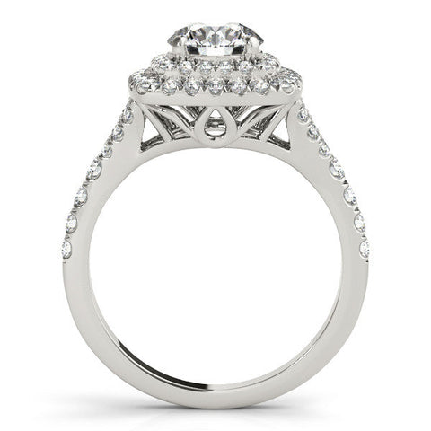 White gold Double Halo Round Cut Pave Split Shank Prong Set Ring