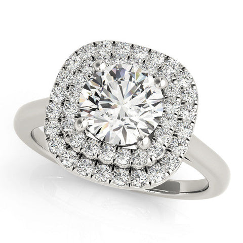 Platinum Double Halo Round Diamond Pavé Band with Four-Prong Setting