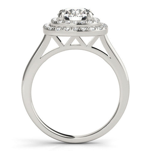 Platinum Double Halo Round Diamond Pavé Band with Four-Prong Setting