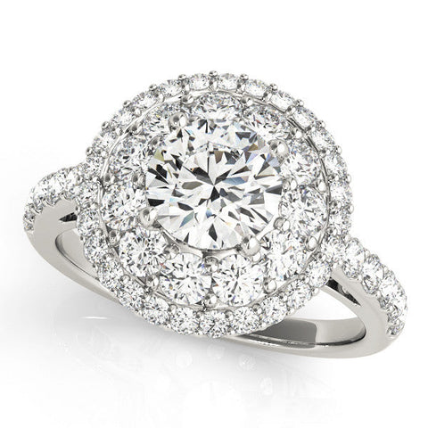 Platinum Double Halo Round Diamond Pave Split Shank Prong Setting Ring