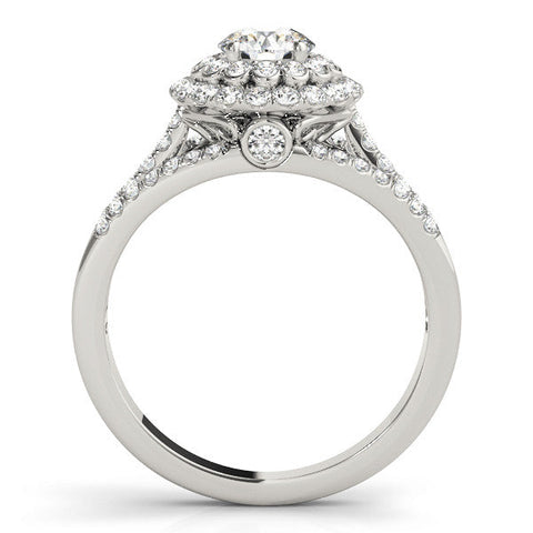 White gold Double Halo Round Diamond Split Shank Pave Set Ring