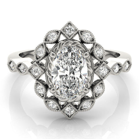 White gold Halo Oval Diamond Milgrain Infinity Band with Four-Prong Setting