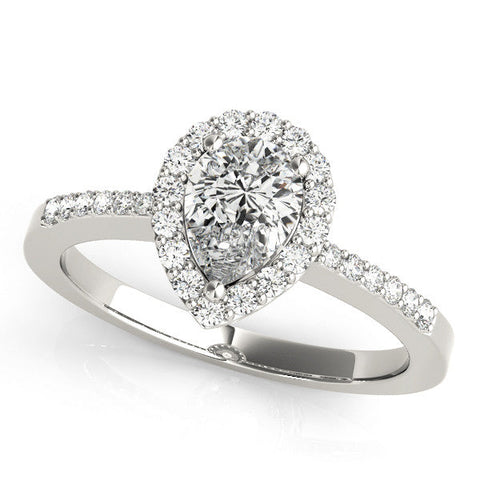Platinum Halo Pear Cut Diamond Pavé Band with Three-Prong Setting