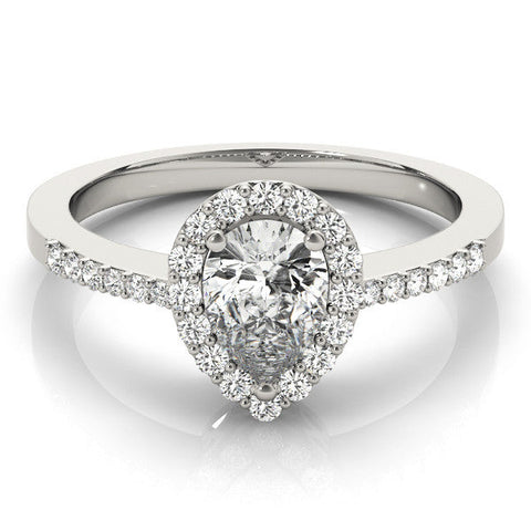 Platinum Halo Pear Cut Diamond Pavé Band with Three-Prong Setting