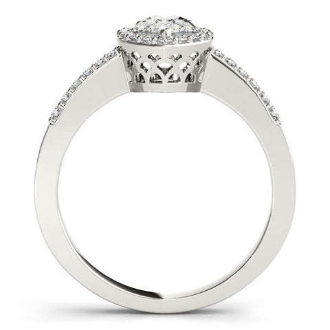 Platinum Halo Pear Cut Diamond Pavé Band with Three-Prong Setting