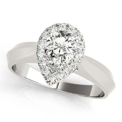 Platinum Halo Pear Cut Solitaire Diamond Ring with Prong Setting
