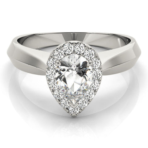 White gold Halo Pear Cut Solitaire Diamond Ring with Prong Setting