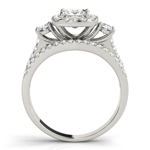 Platinum Halo Princess Cut Split Shank Diamond Ring with Four-Prong Setting
