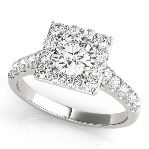 White gold Halo Round Diamond Pave Band Prong Setting Ring