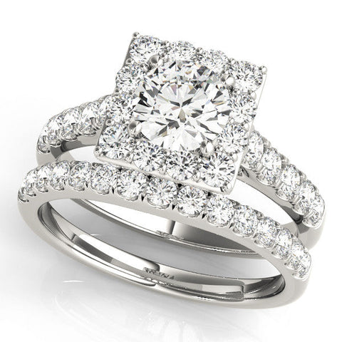Platinum Halo Round Diamond Pave Band Prong Setting Ring