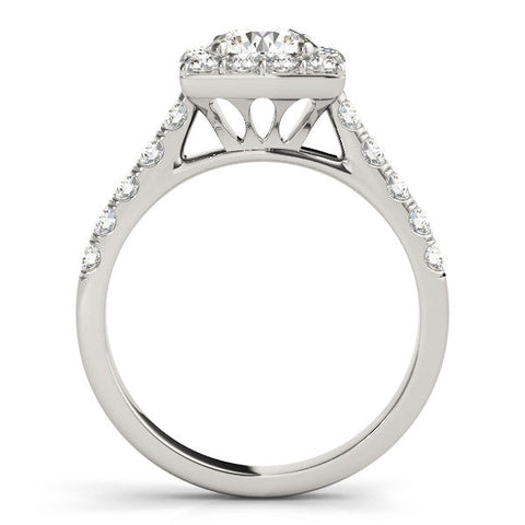 White gold Halo Round Diamond Pave Band Prong Setting Ring