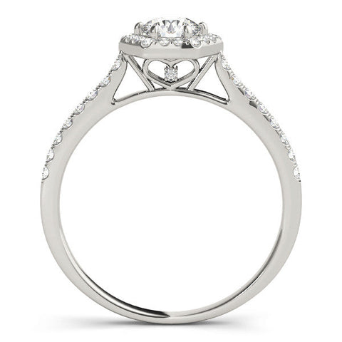 Platinum Hexagonal Halo Round Diamond Pavé Band with Four-Prong Setting