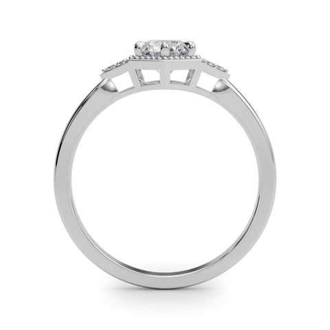 Platinum Hexagonal Halo Round Diamond Solitaire with Pavé Band and Four-Prong Setting