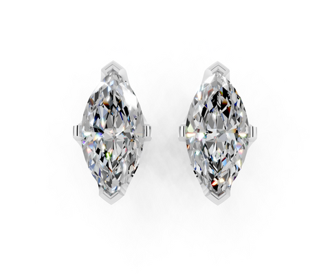 Silver Marquise Brilliant Diamond Stud Earrings