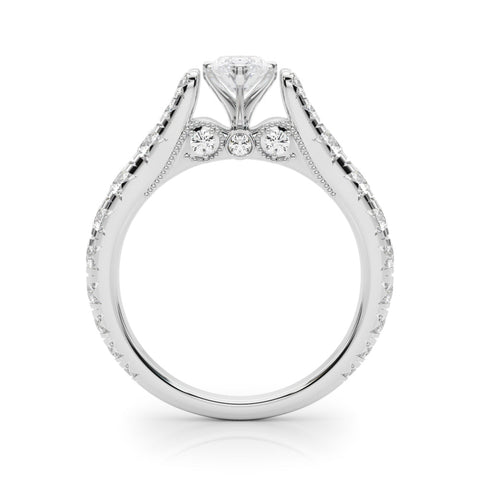 White gold Marquise Cut Diamond Pavé Band Solitaire with Four-Prong Setting