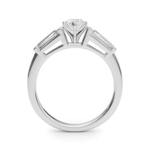 Platinum Marquise Cut Diamond Solitaire Ring with Tapered Baguette Accents and Four-Prong Setting