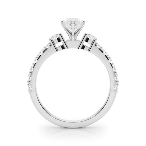 White gold Marquise Solitaire Twist Band with Pavé Setting and Four-Prong Setting