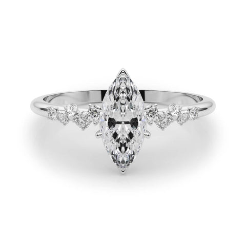 White gold Marquise Diamond Cluster Prong-Set Solitaire Ring