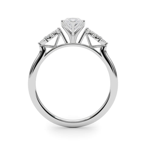 White gold Marquise Diamond Floral Side Stone Solitaire with Marquise Accents and Four-Prong Setting