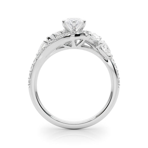 Platinum Marquise Diamond Halo Ring with Marquise and Pavé Band in Prong Setting