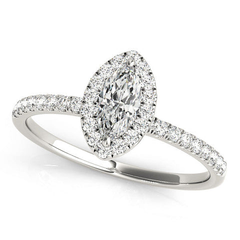Platinum Marquise Halo Diamond Pave Band with Prong Setting