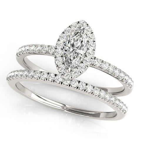 Platinum Marquise Halo Diamond Pave Band with Prong Setting