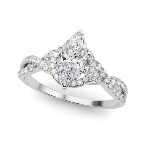 Platinum Fancy Pink Marquise  Halo Twist Band Solitaire Prong Setting Ring
