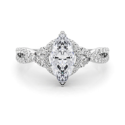 Platinum Fancy Green Marquise  Halo Twist Band Solitaire Prong Setting Ring